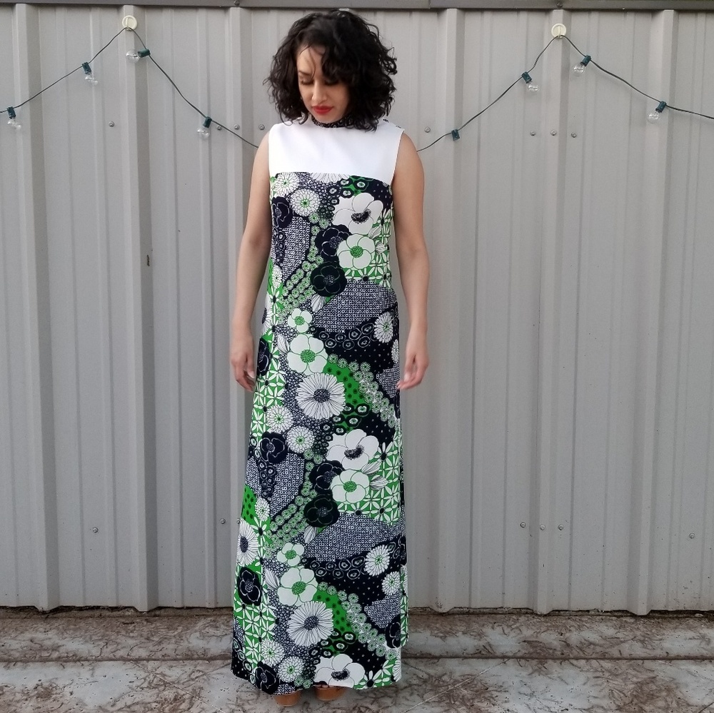 Custom vintage white and blue floral dress